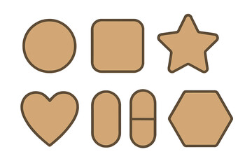 Collection of six basic geometric and symbolic shapes with brown paper texture and dark outlines