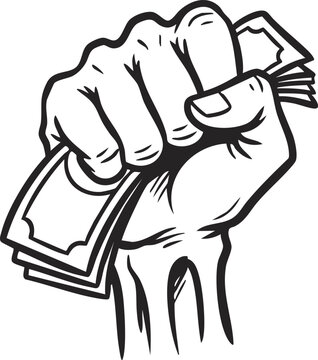 Illustration of Skeleton Hand Holding dollar bills

