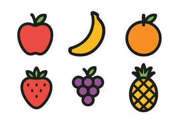 Fototapeta premium Assortment of healthy tropical and temperate fruits depicted as bold graphic symbols