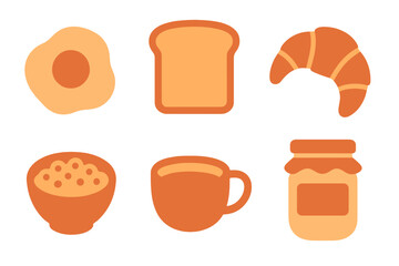 Stylized graphic icons featuring common morning breakfast foods and drinks