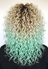 Curly hair with blonde and mint green ombre is so beautiful and eye catching style idea