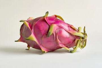 A fresh dragon fruit beautifully arranged on an isolated white background, showcasing its vibrant colors and exotic appeal as a tropical delight.