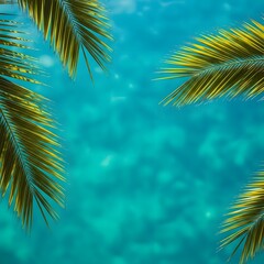 Palm fronds over turquoise water creating a tropical vacation aesthetic and summer holiday feeling