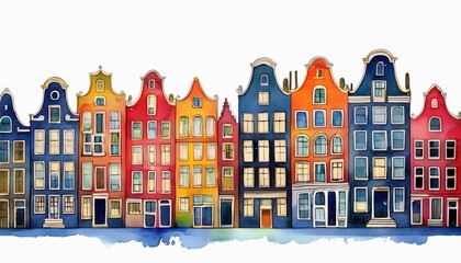 Fototapeta premium houses in amsterdam watercolor on white