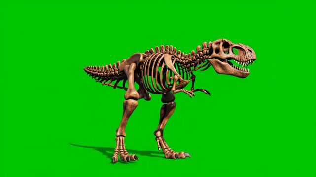 Animated T-Rex Skeletons on Vibrant Green Background for Dinosaur Shows