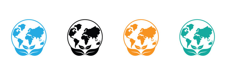 Showcase your commitment to a greener planet with this collection of vibrant globe and leaf icons, perfect for eco-conscious brands and sustainability campaigns.