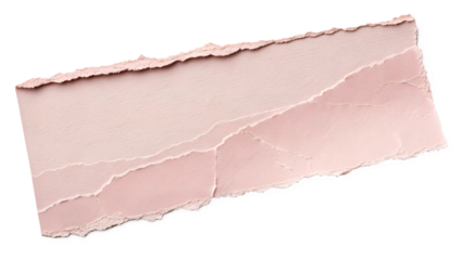 Blank light pink textured torn paper piece with multiple layers and rough edges is isolated on a transparent background.
