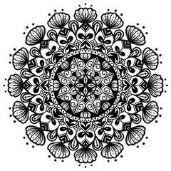 Mandala design, mandala art, nature mandala with floral and abstract lines. Black and white background with mandala design to textiles, henna painting and background for your art. 