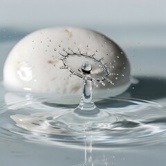 Water drop collision with stone background creating a crown splash in a macro photography shot