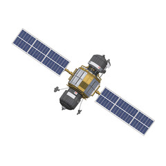 A detailed illustration of a satellite with solar panels, isolated on a white background
