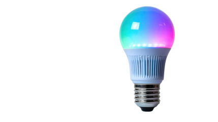 Colorful smart light bulb with changing hues.