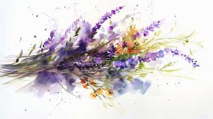 Obraz premium Watercolor illustration of lavender on a white background.