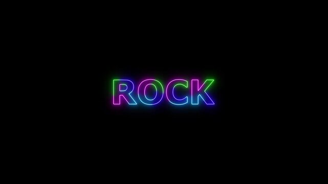 ROCK colored text. Laser vintage effect. Infinite loadable, 4 ti neon color , neon sign glowing against a black background wk video.