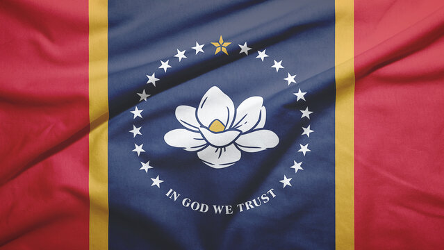 Mississippi state of United States flag full frame width on the fabric texture background