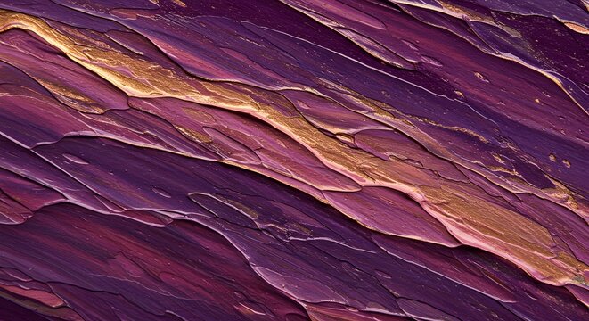 Textured Symphony of Color: An abstract close-up unveils a vibrant, textured surface where shades of purple and gold intertwine.