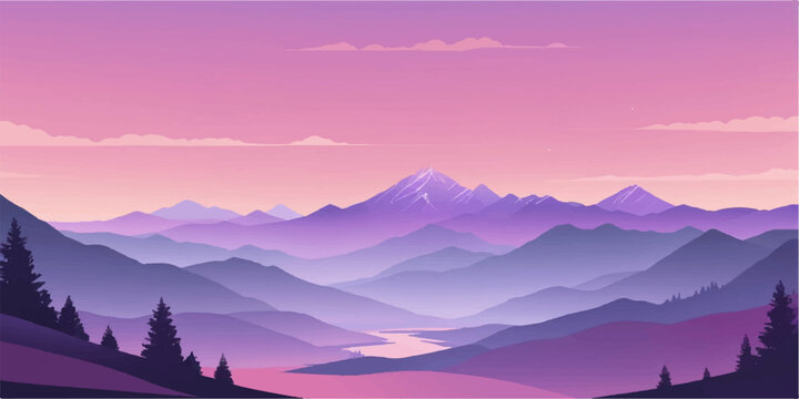 Purple mountain layers under a soft morning sky &ndash; peaceful landscape background.