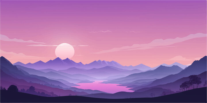 Vibrant pastel mountain landscape at sunrise, serene digital artwork with dreamy colors and soft light -  perfect for gradient vectors background