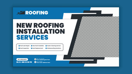 Professional roofing contractor horizontal social media post template for construction and repair services © holylayer