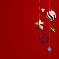 3D素材_クリスマスオーナメント_赤背景