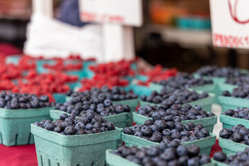 Fresh Blueberries and Raspberries at Farmers Market