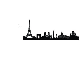Obraz premium Paris and Montreal Skyline Silhouette Eiffel Tower Arc de Triomphe Notre Dame Basilique Notre-Dame Saint Joseph s Oratory cityscape