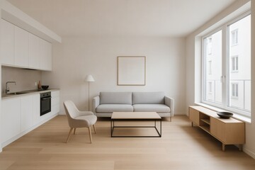 Fototapeta premium Minimalist Scandinavian Apartment – Bright Modern Interior Inspiration for Stylish and Calm Urban Living Spaces