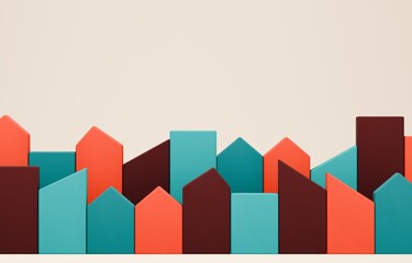 3D画像_積み木の家_カラフル