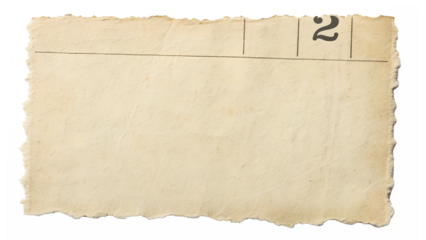 This vintage aged paper piece with torn edges and a number two is isolated on a clean transparent background.