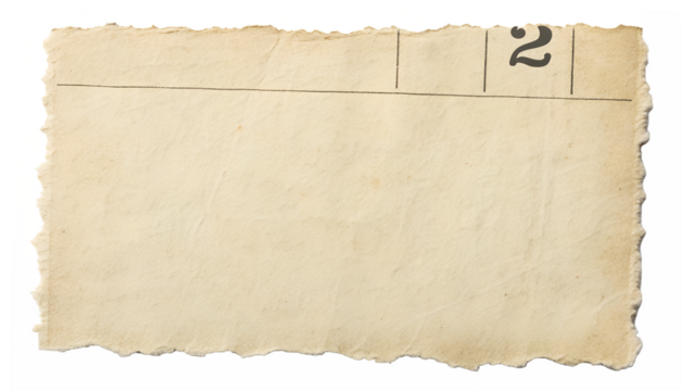 This vintage aged paper piece with torn edges and a number two is isolated on a clean transparent background.