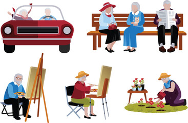 vector illustration of a old man and woman with a suitcase