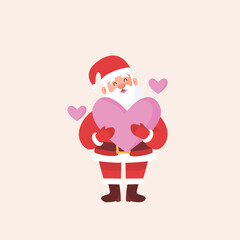 Happy Santa Claus with a large pink heart, symbolizing love, generosity, and the joyful spirit of the holiday season. Charming illustration for festive designs