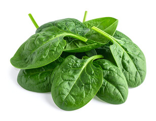 Fototapeta premium Raw green spinach vegetables white isolated generative AI