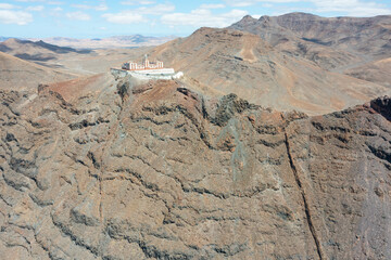 Aerial View of La Entallada Lighthouse on the Cliffs of Fuerteventura, Canary Islands