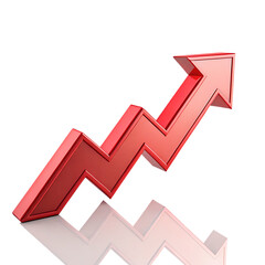 A red arrow pointing upwards, symbolizing financial growth and success, isolated on transparent background