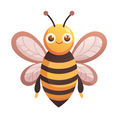 Cute Cartoon Bee – Smiling Insect with Pink Wings and Striped Body