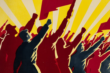 Protesters raise fists and flags in a vibrant celebration of unity