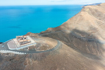 Aerial View of La Entallada Lighthouse on the Cliffs of Fuerteventura, Canary Islands
