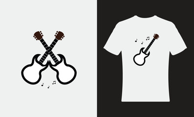 t-shirt with black and white Guitar logo design illustration