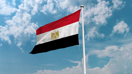 Egyptian national flag waving against a clear blue sky, representing unity, pride, and heritage...