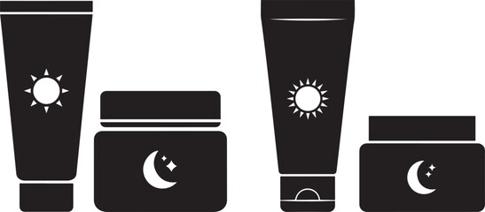 Collection of skincare product silhouettes for day and night use