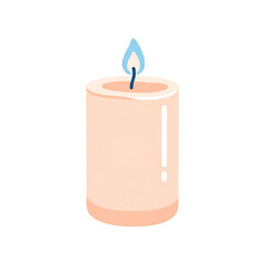 Vibrant yet calming digital illustration of a lit candle, featuring a gentle blue flame on a pastel wax body, creating an atmosphere of serenity, warmth, and tranquil comfort