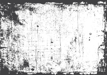 Grunge texture border with splatter and scratch lines. Vintage distressed background with worn ink splashes and rough edges. Perfect for retro overlays or design effects.