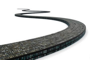 A winding path of binary code, representing the journey of data processing. background removed
