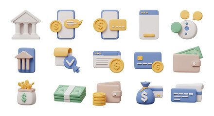 3d icons representing finance banking and online transactions