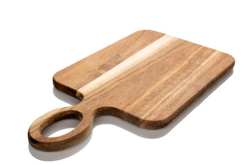 Kitchen wooden board on a white background, close-up.