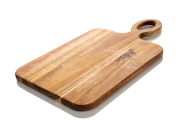 Kitchen wooden board on a white background, close-up.