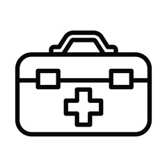 A black and white outline of a rectangular firstaid kit with a handle and cross symbol