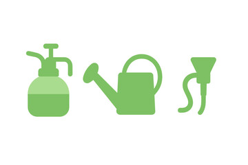 Obraz premium Essential gardening tools set featuring a watering can, handheld sprayer, and hose nozzle icons