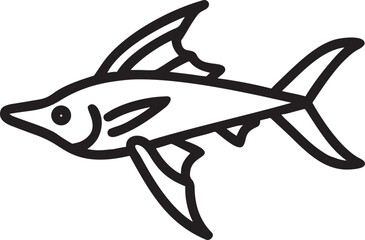 Simple line drawing of a stylized fish with sharp fins