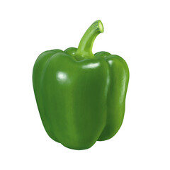 A vibrant glossy green bell pepper stands out against a stark black background showcasing its fresh healthy and natural qualities